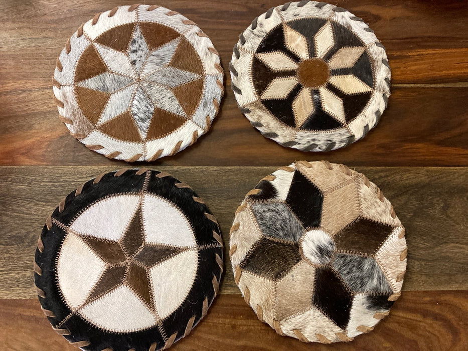 Cowhide and leather decorative round place mats with stars GL-20014