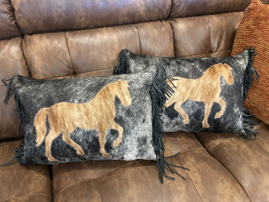 Cowhide and leather horse pillows with fringe GL- 20003