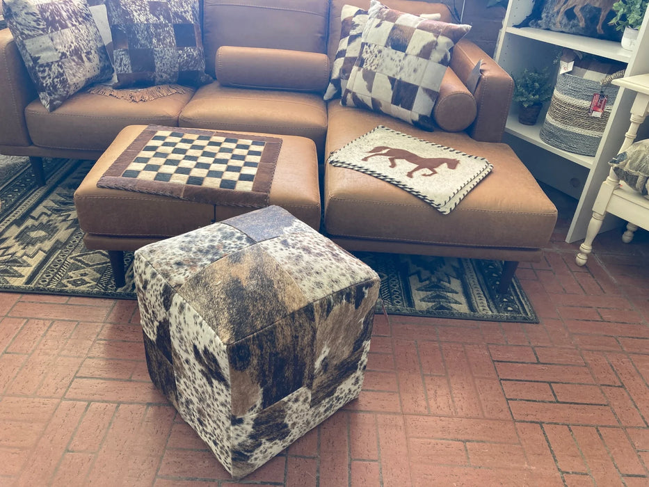 Brown salt and pepper pattern pouf cowhide cube/ottoman BS-40032