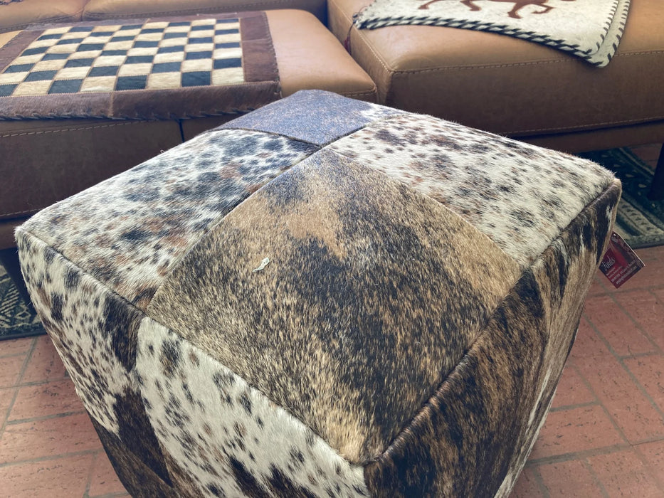 Brown salt and pepper pattern pouf cowhide cube/ottoman BS-40032