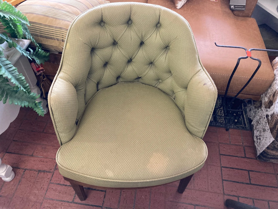 Vintage tufted back green upholstery occasional arm chair 27779