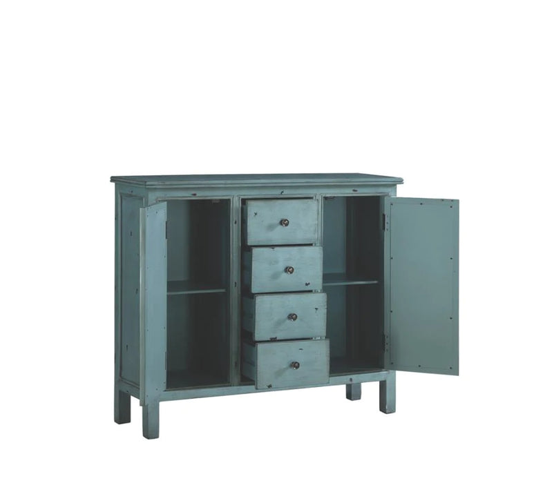 4-drawer mirror panel accent cabinet chest antique blue finish NEW CO-950736