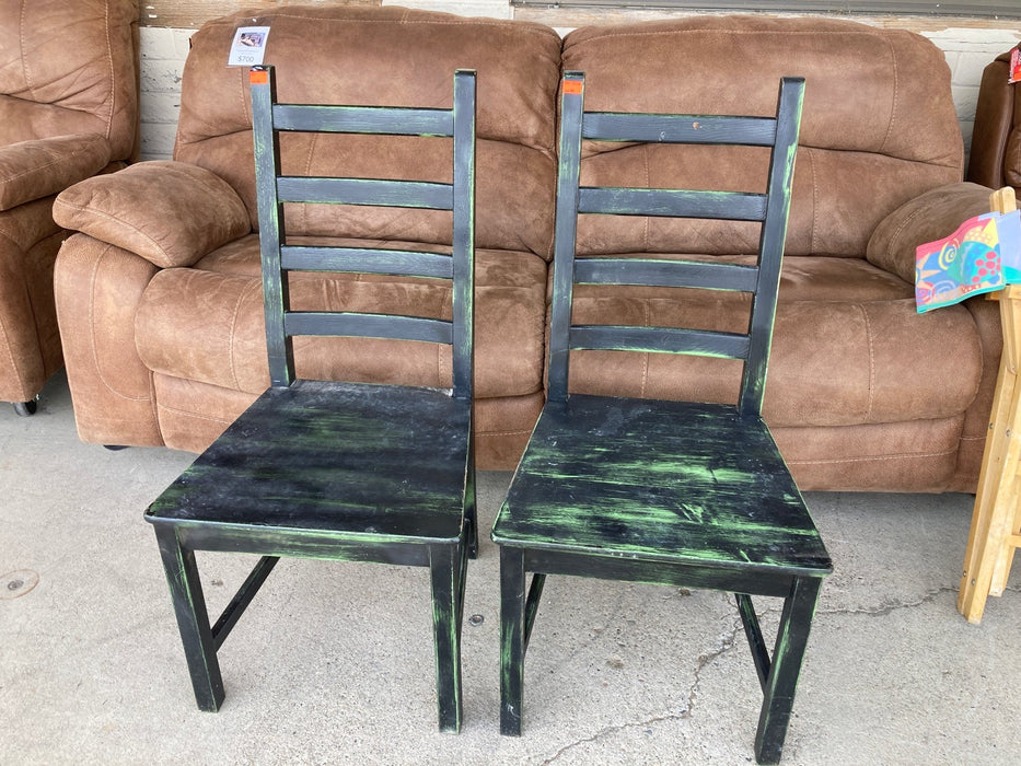 Black/green distressed wooden kitchen or dining chairs 28017