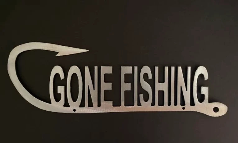 Gone fishing fish hook metal sign hand crafted decor MS-1040