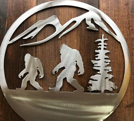 Bigfoot w/ mountains & trees metal sign hand crafted decor MS-1088
