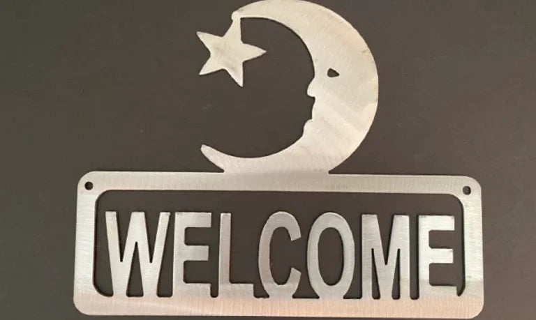Moon & star welcome metal sign hand crafted decor MS-1079