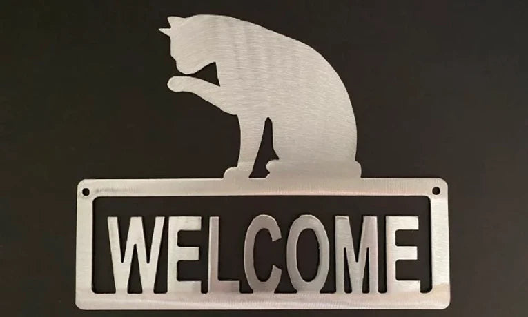 Cat welcome metal sign western hand crafted decor MS-1074