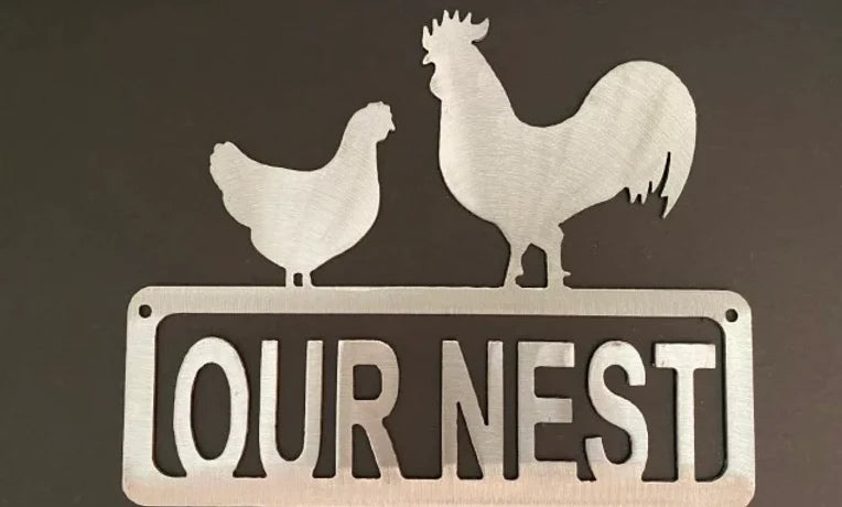 Rooster & chicken Our Nest metal sign farmhouse hand crafted decor MS-1070