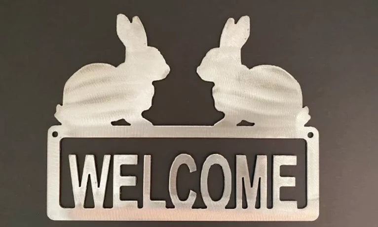 Bunnies welcome metal sign farmhouse hand crafted decor MS-1067