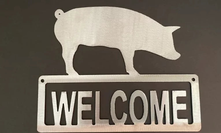 Pig welcome metal sign farmhouse hand crafted decor MS-1065