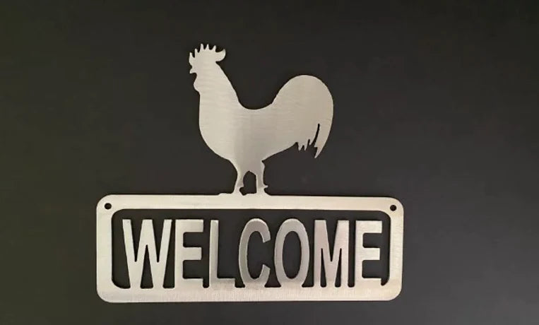 Rooster welcome metal sign farmhouse hand crafted decor MS-1068