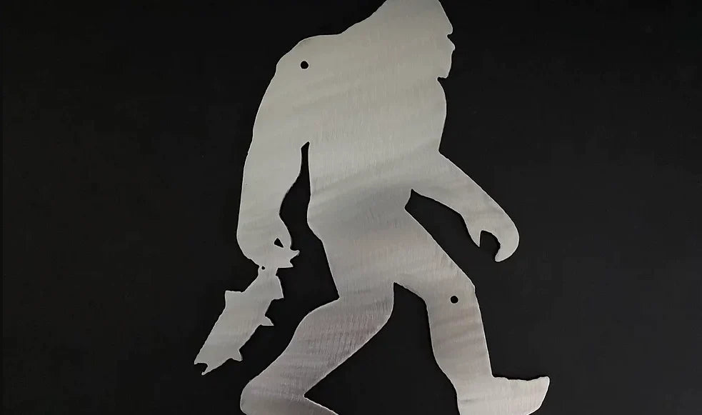 Bigfoot carrying fish metal sign hand crafted decor MS-1048
