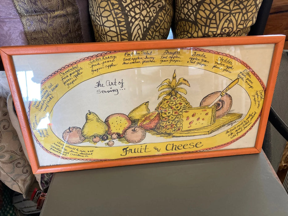 Framed mid century style fruit and cheese art 28060