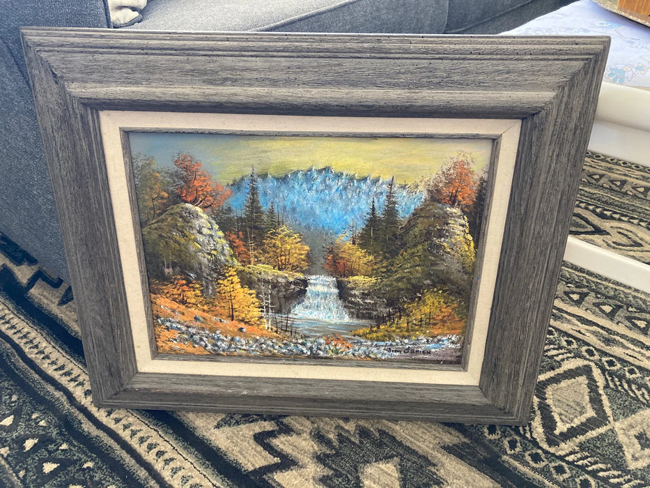 Jim O'Brien LOCAL ARTIST LOCAL PLACE Castle Crags waterfall framed signed painting 28072