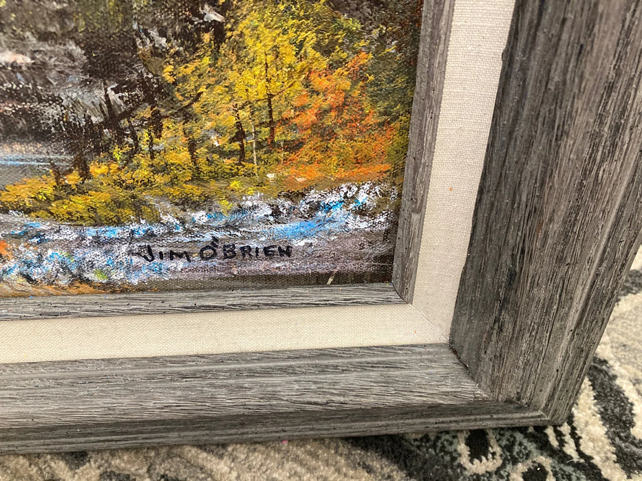Jim O'Brien LOCAL ARTIST LOCAL PLACE Castle Crags waterfall framed signed painting 28072