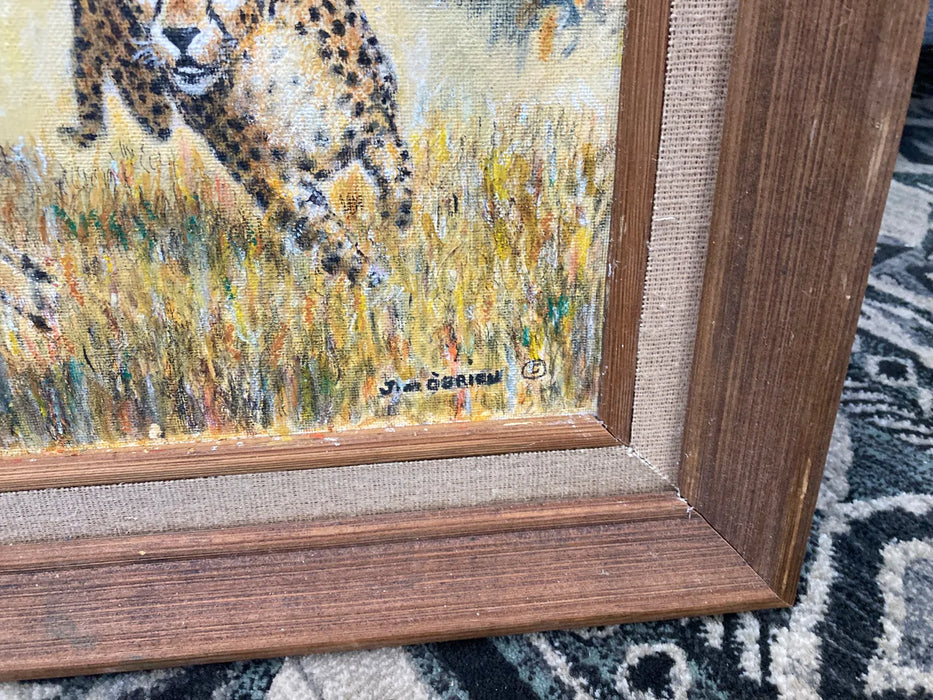 Jim O'Brien LOCAL ARTIST Pursuit in Drought cheetah gazelle hand crafted framed painting 28071