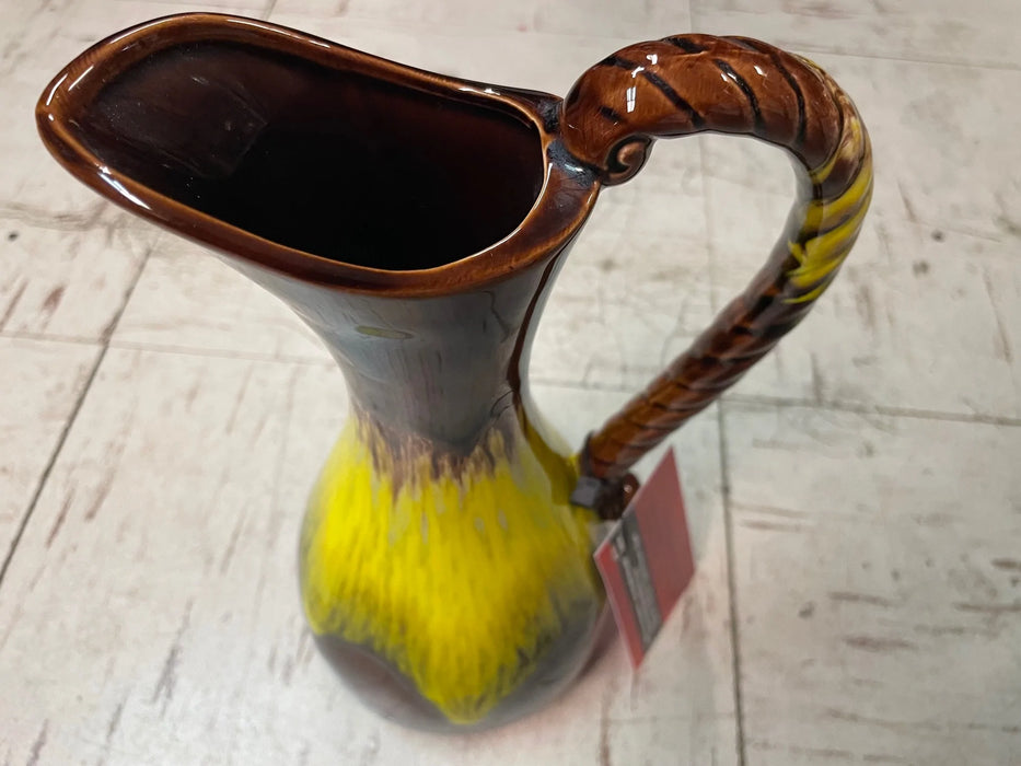 Ceramic glazed yellow and brown pitcher 28171