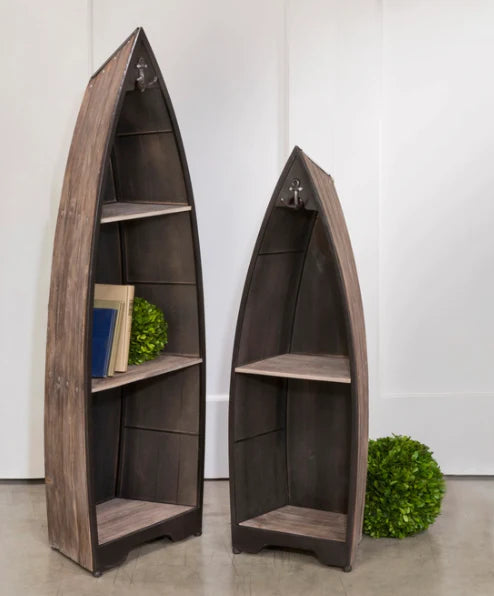 Dark Wood Boat Bookcase Display Shelf Large TR-59361-1