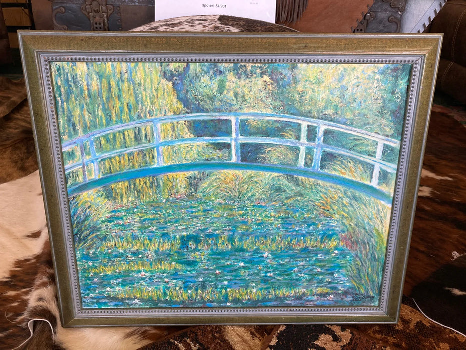 Monet style Lily Pond painting by local artist Jim O'Brien, signed and framed acrylic 28250
