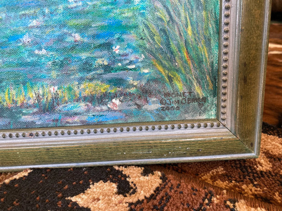 Monet style Lily Pond painting by local artist Jim O'Brien, signed and framed acrylic 28250