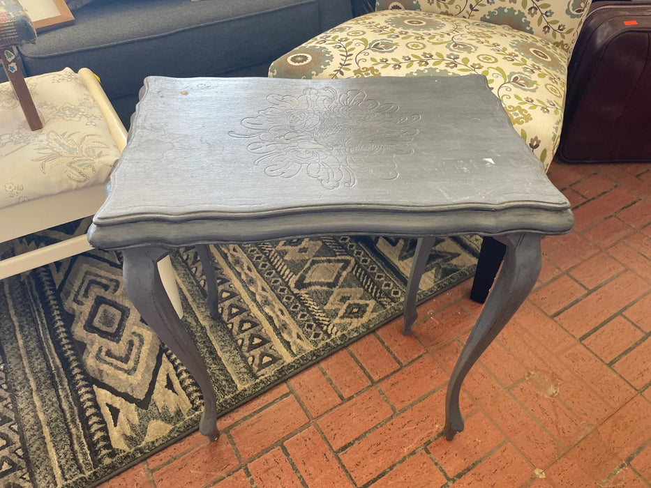 Shabby chic end table with stencil art on top 28443