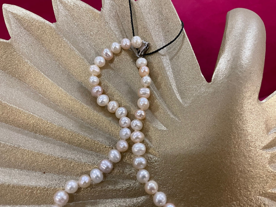 Real pink pearl necklace with sterling silver clasp 28526