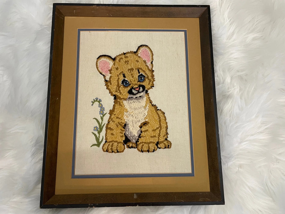 Handcrafted embroidered cub framed picture 28387