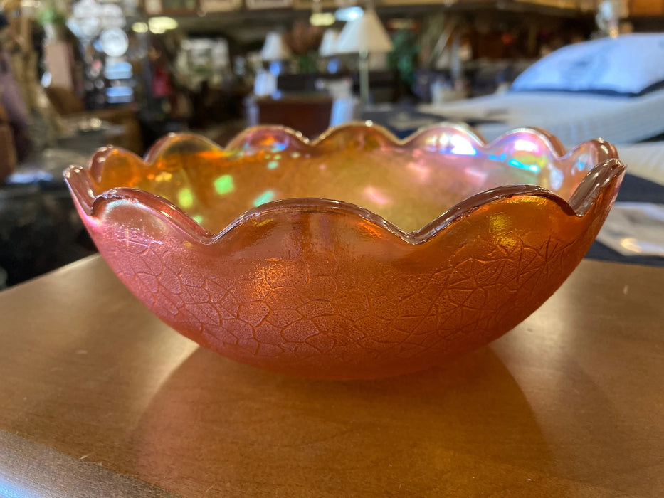Orange carnival glass 8'' bowl 28586