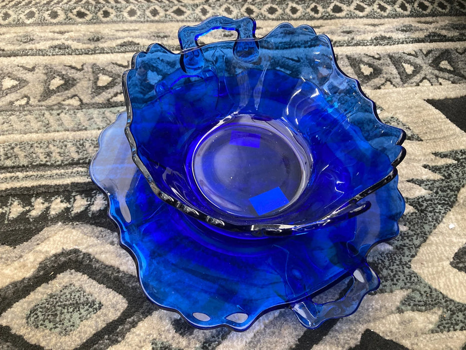 Depression Glass Cobalt Blue Glass Dishes Set Antique Vintage