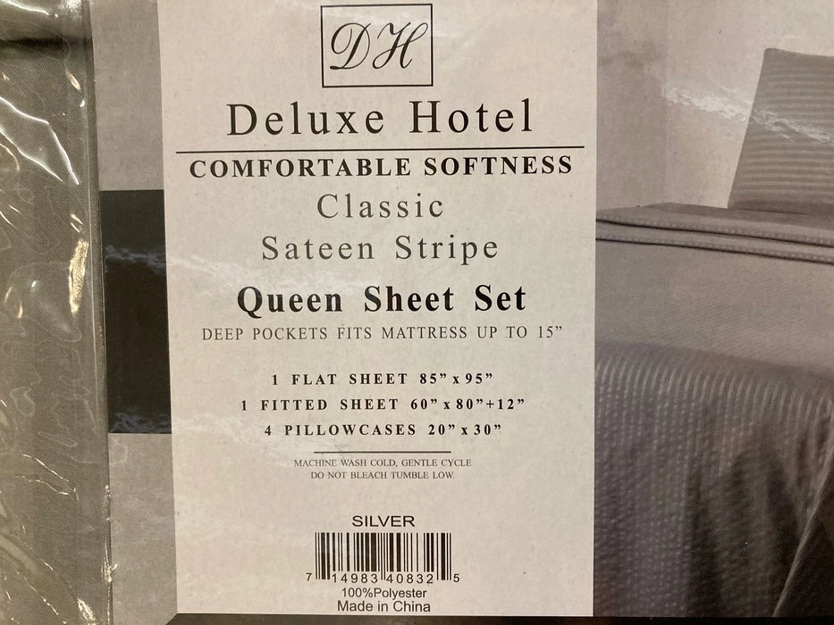 Deluxe Hotel 6 piece sheet set: classic sateen stripe queen set 28672