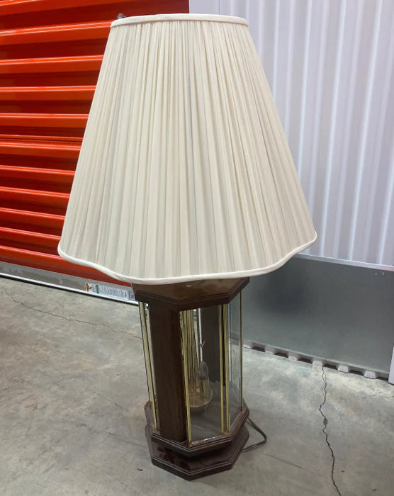 Lamp glass wood base w shade 28697