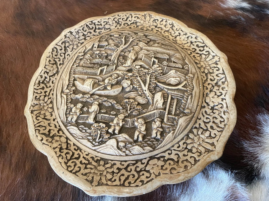 Oriental hand carved ornate plate 28465