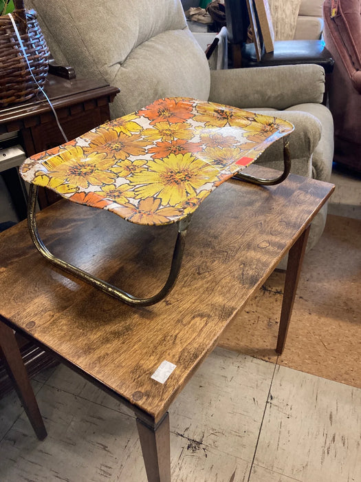 Vintage folding lap tray with brown and yellow flowers 28794