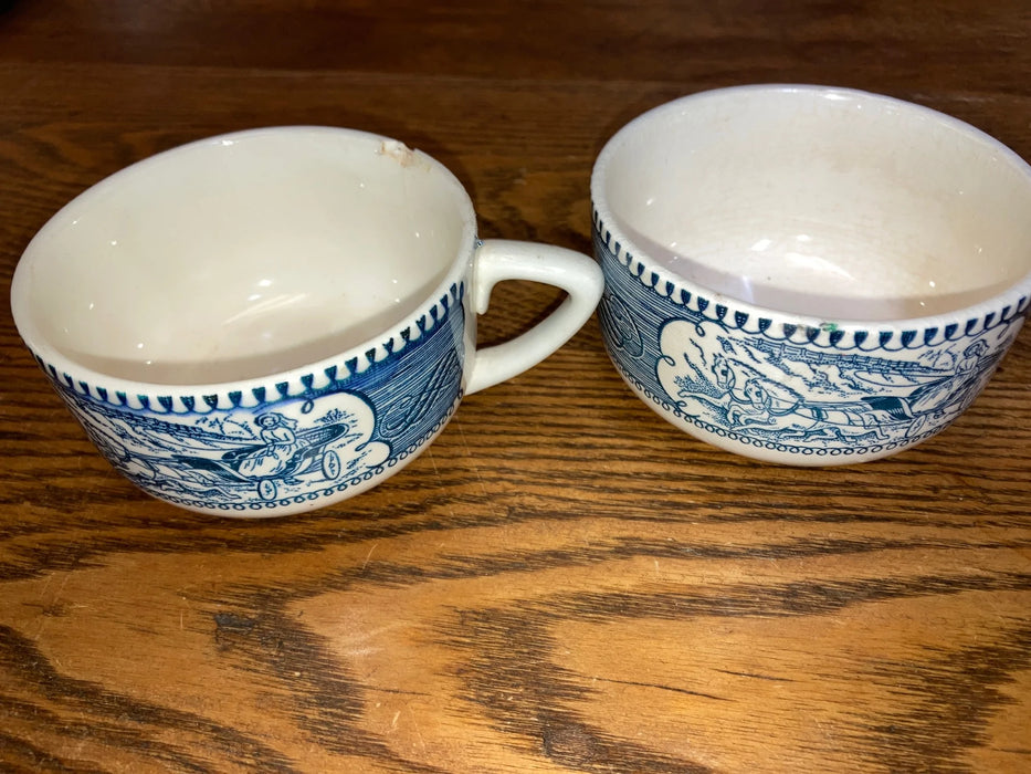 Vintage Currier and Ives horse and carriage tea cups 38834