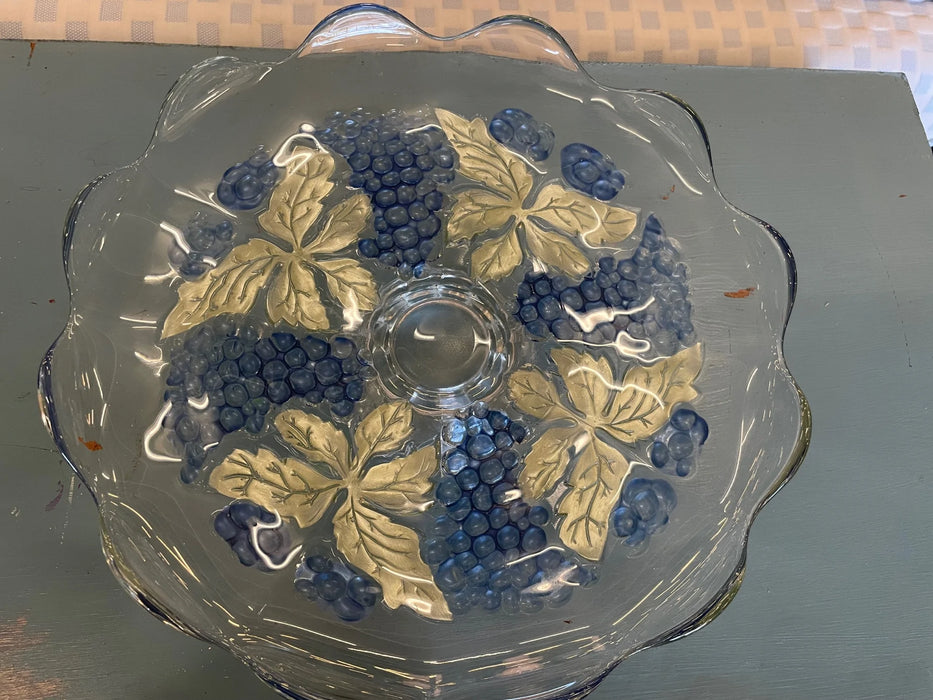 Blue grape pedestal bowl 28931