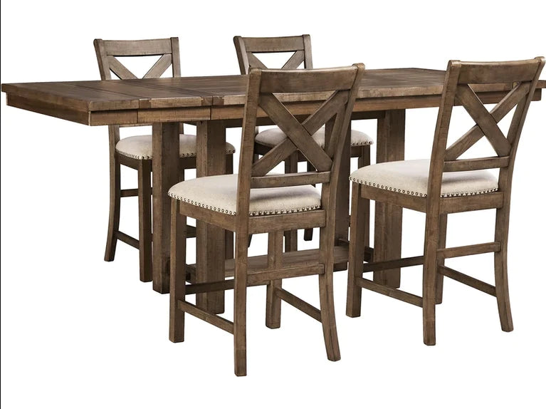 Moriville Counter Height Dining Table and 4 Barstool Chairs D631D1 (D631-124(4),D631-32)
