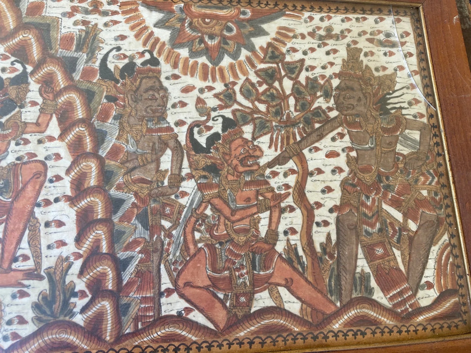 1950's Vintage hand-painted Balinese art on cloth mythology painting picture 29099