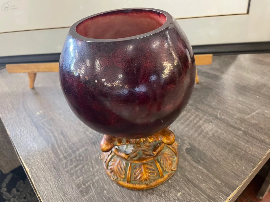 Wood red round vase 29189