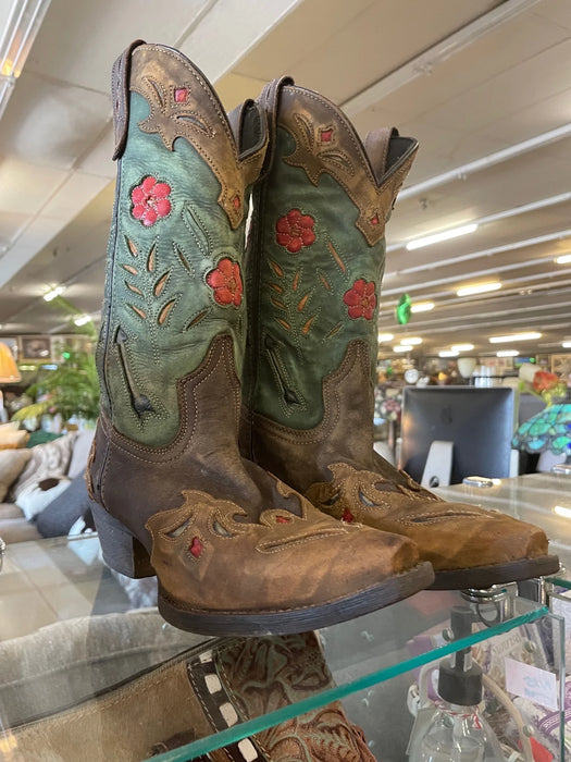 Laredo brown/ teal floral size 7 cowboy boots 29229