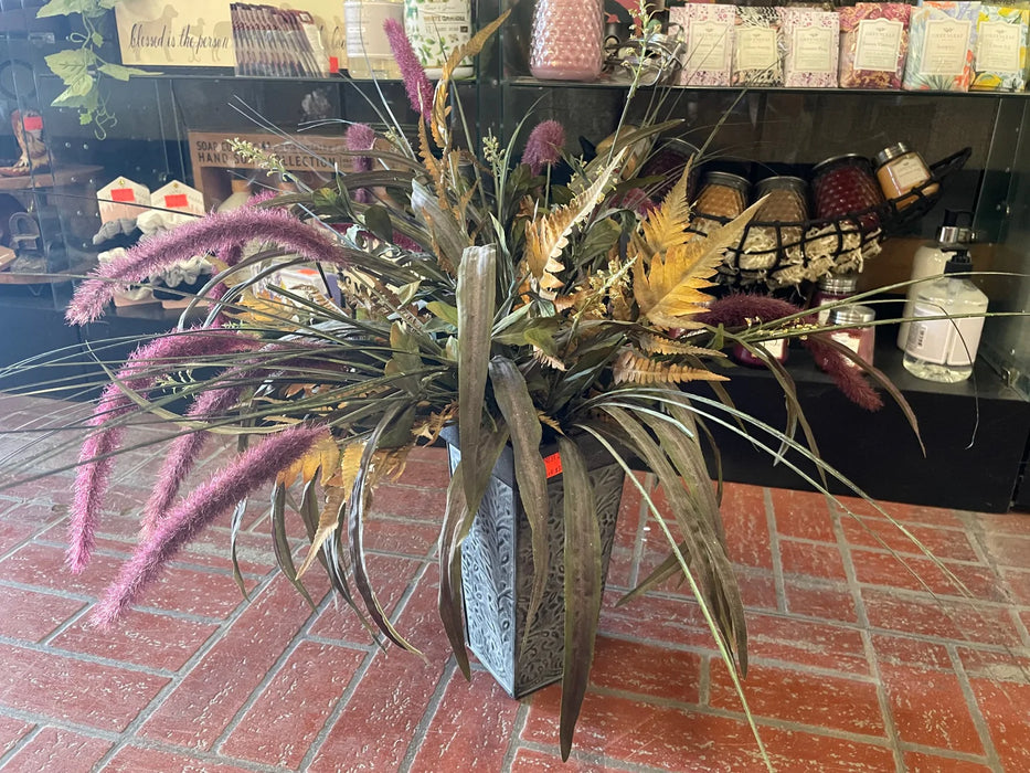 Purple faux foxtail and floral arrangement with vase 29231