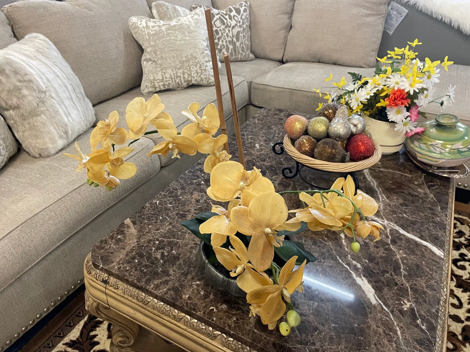Faux yellow orchid with base
