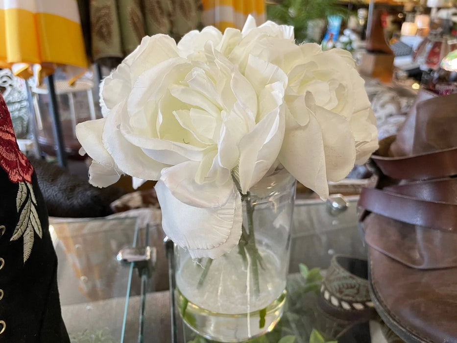 White floral arrangement with glass vase 29235