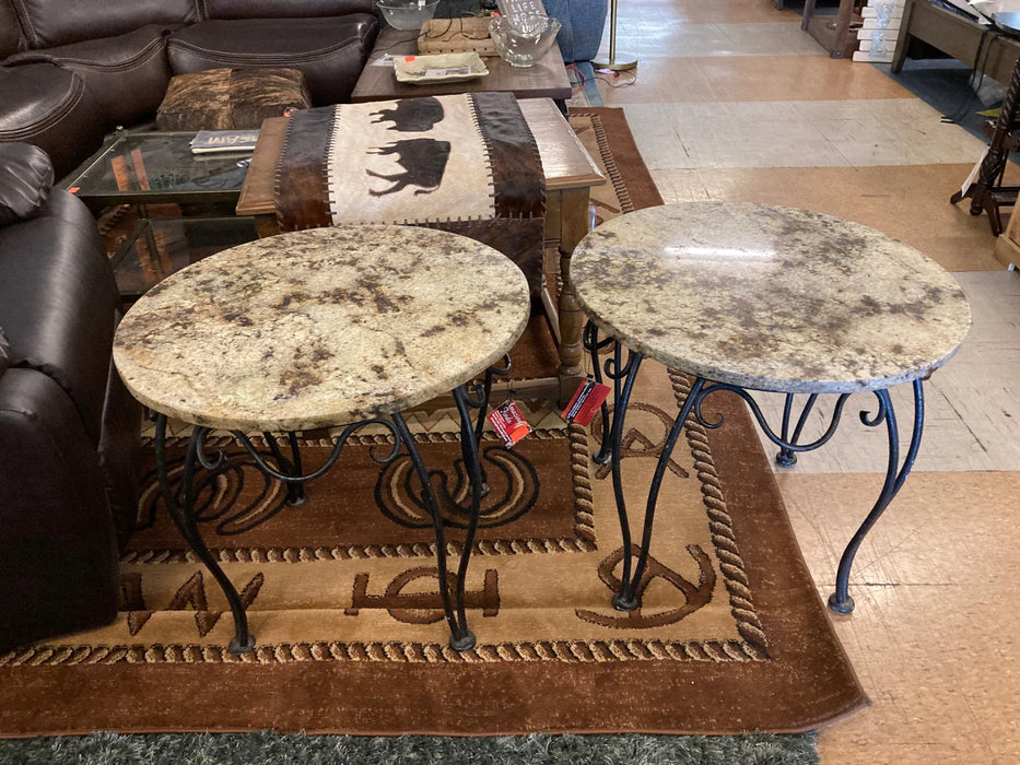 Granite top round end table heavy duty 29351