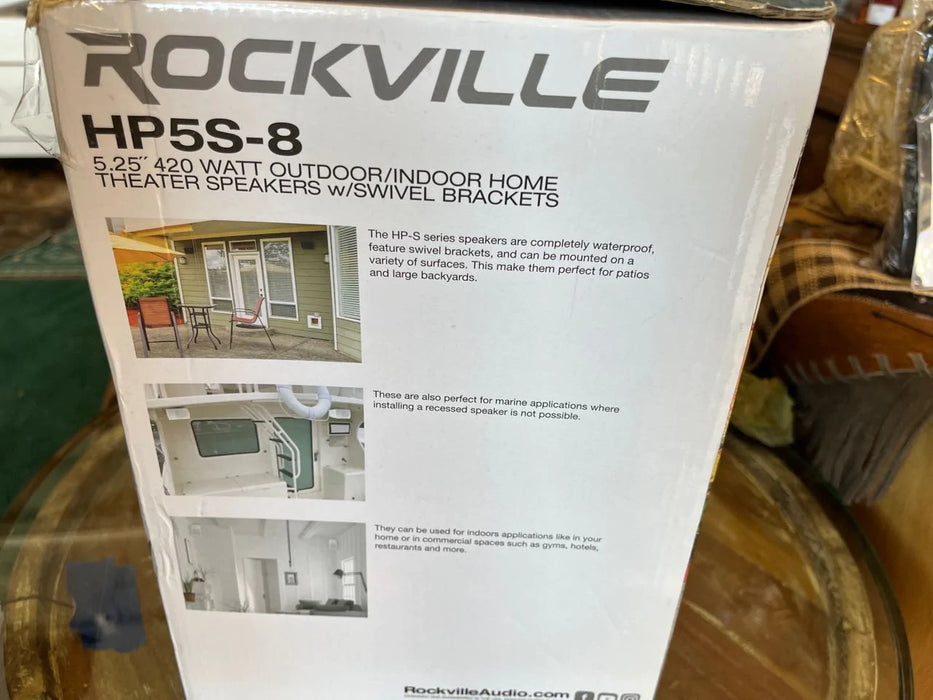 Rockville HP55-8 5.25" 420 watt theater speakers w/ swivel brackets indoor/outdoor 2pc set NEW 29526
