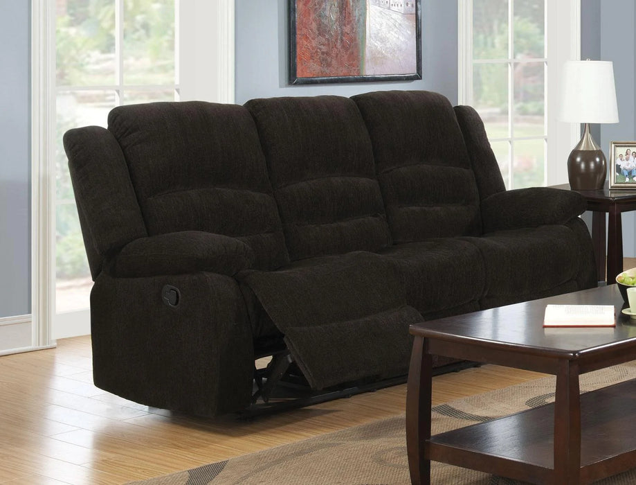 Gordon dark brown chenille motion sofa couch w/ 2 recliners NEW CO-601461