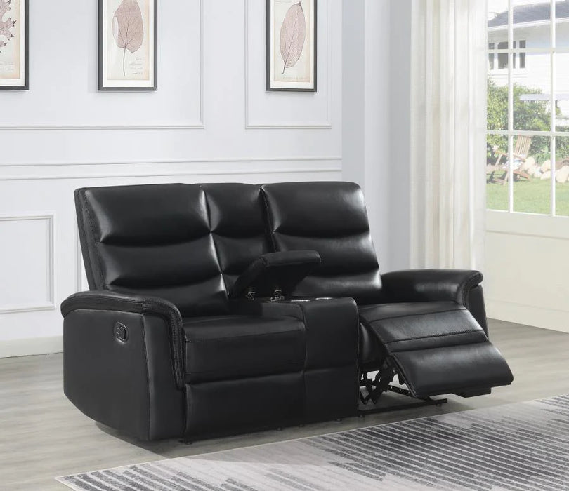 Dario black motion loveseat w/ console, 2 recliners NEW CO-601515