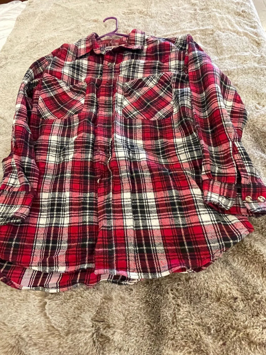 Big Mac Authentic workwear men's large flannel red, black and white plaid shirt 100% cotton 29632