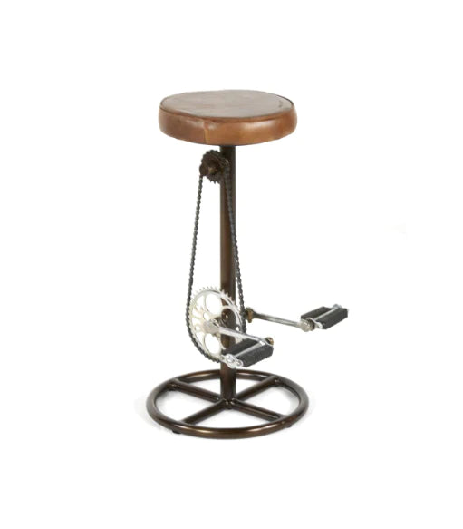 bar stool with pedals Spencer Bicycle Counter Stool Brown Leather/Iron 26" seat height NEW N