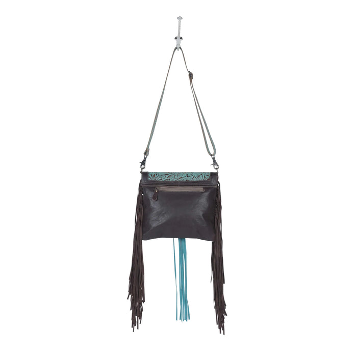 Cold Blue Hues Leather & Cowhide Shoulder Crossbody Bag Hand Crafted Myra Bag NEW MY-S-3785