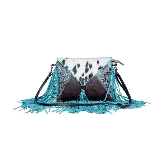 Efferverscence Cowhide & Leather Shoulder Crossbody Purse w/ Fringe Hand Crafted Myra Bag NEW MY-S-3346
